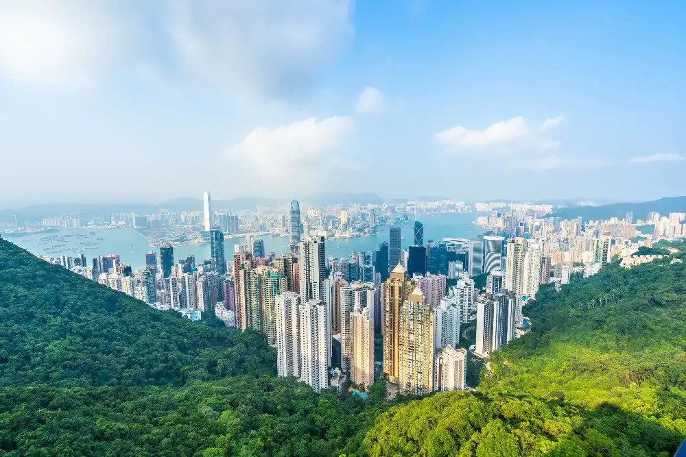Victoria Peak with panoramic view of Hong Kong skyline and harbour Victoria Peak with panoramic view of Hong Kong skyline and harbour